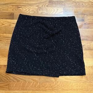 Max Studio Women’s XL Black White Tweed Wrap Mini Skirt Dark Academia Professor